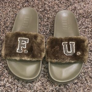 Fenty Olive Fur Slides
